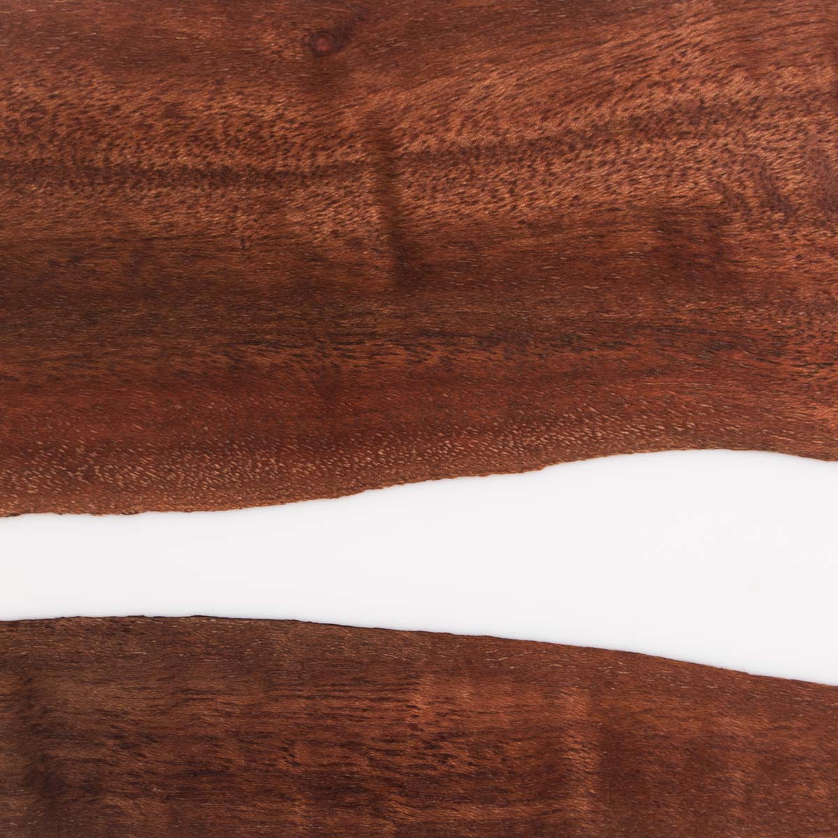 White epoxy resin river in light brown hardwood, a detailed close up of a magnetic knife holder for kitchen knives