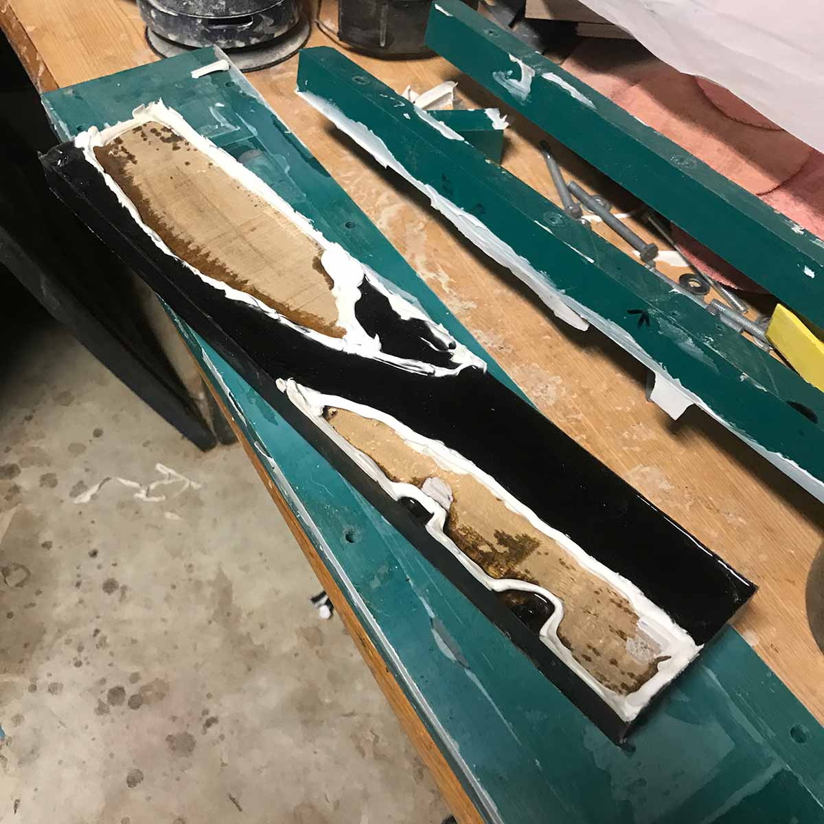 Salvaged Acacia and Black Epoxy River Knife Holder
