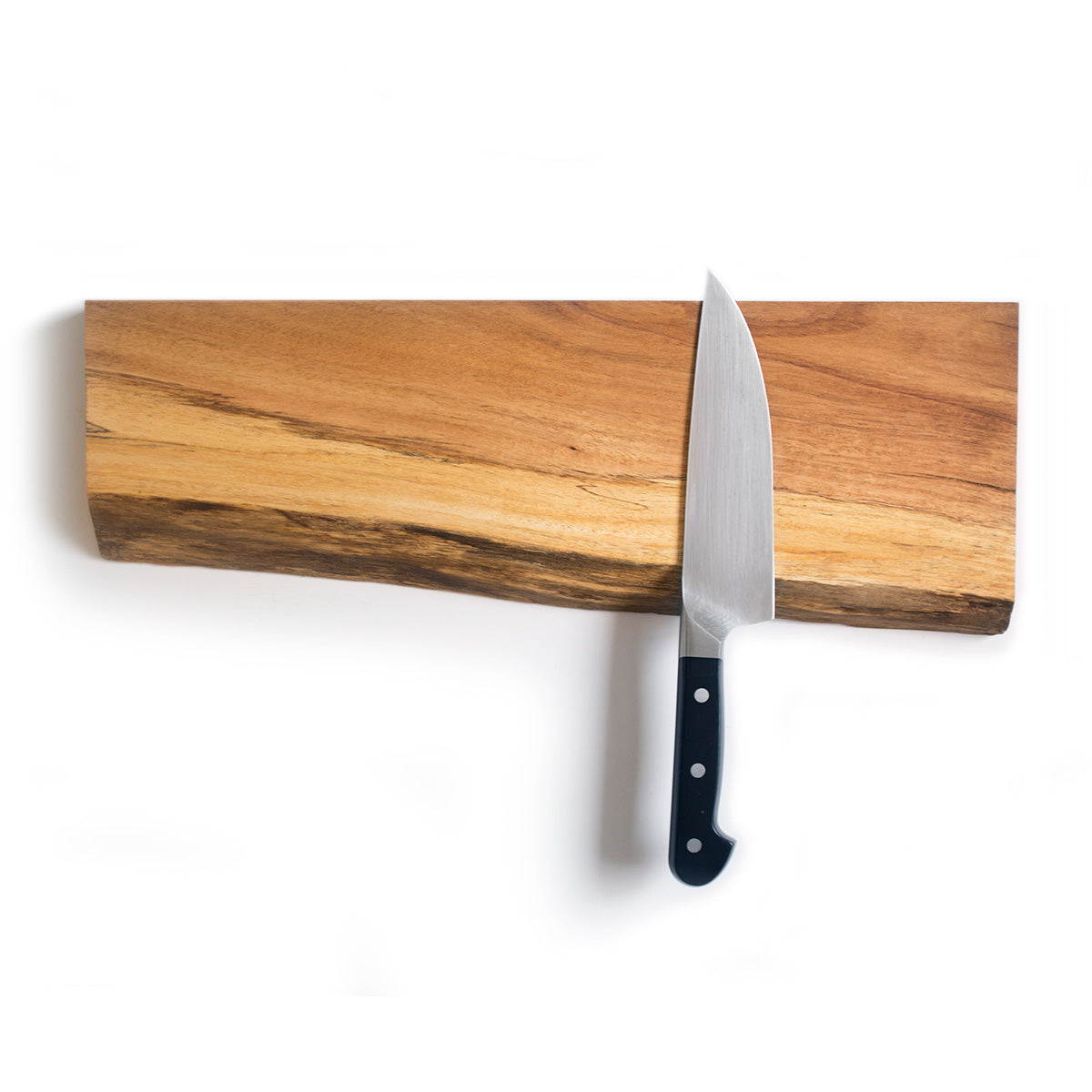 handmade magnetic knife rack crafted from salvaged live edge acacia wood