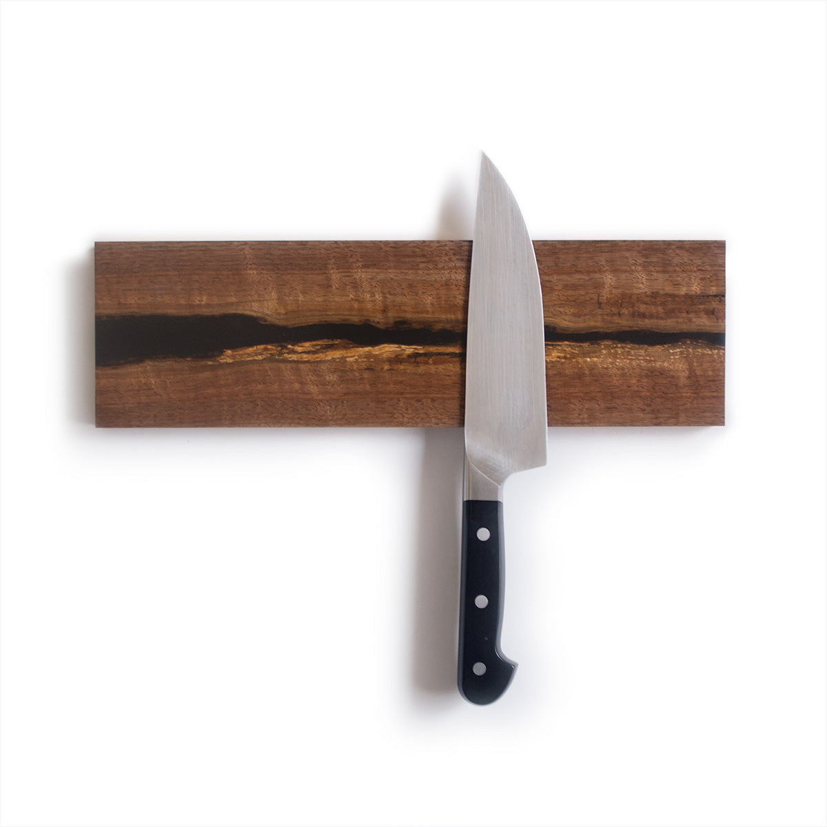 walnut live edge epoxy resin magnetic knife holder handcrafted with salvaged black walnut lumber and food safe epoxy resin